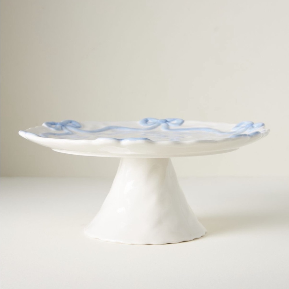 Anthropologie Benedita Bow Stoneware Cake Stand | Glossy Blue | NIB - Picture 2 of 4
